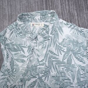 Laguna Swim Mens Large Green White Tropical Palm Leaf Print Polo Shirt LMX5989
